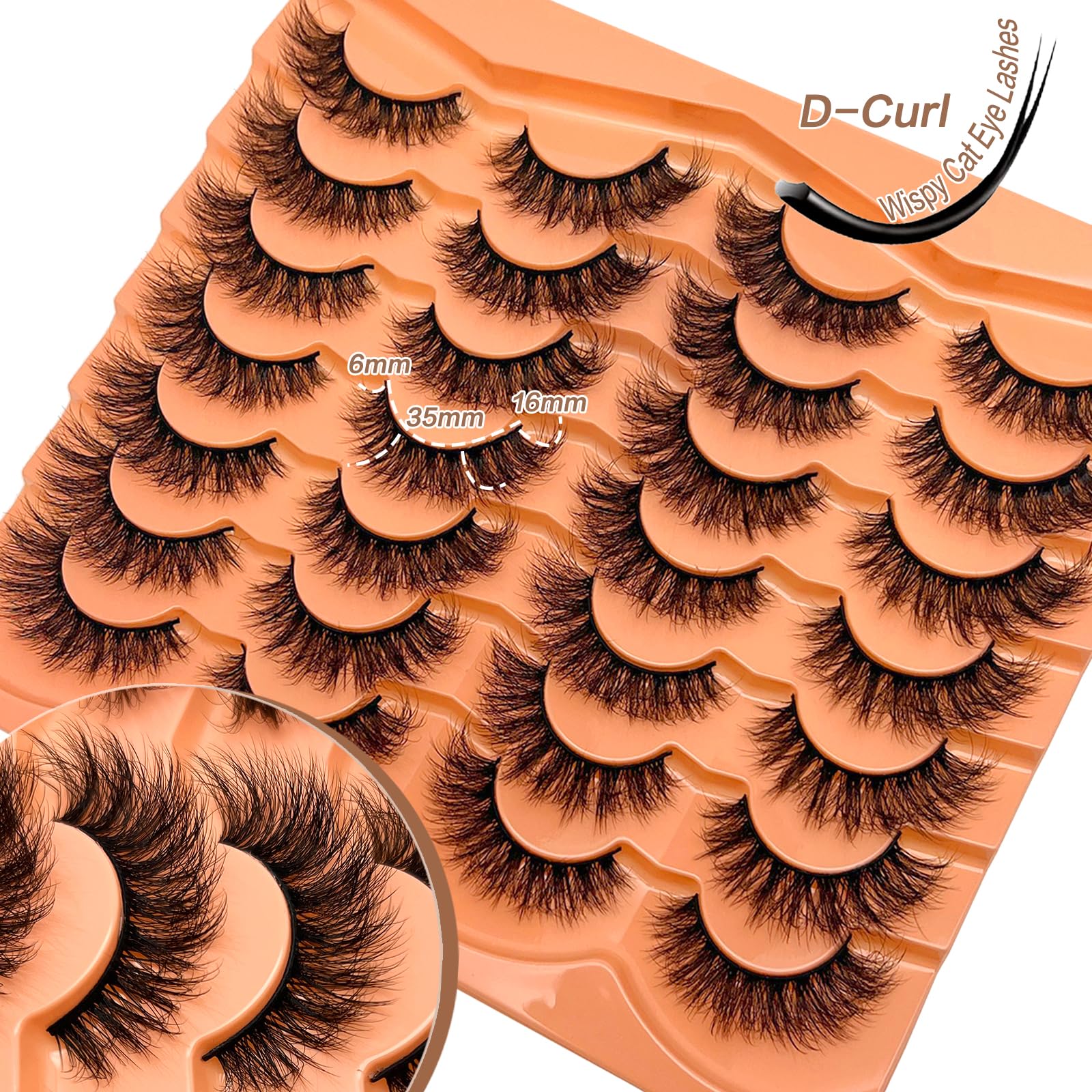 SISIYDY Mink Lashes Wispy Short Cat Eye – 14 Pairs, 16mm D Curl, 3D Faux Mink