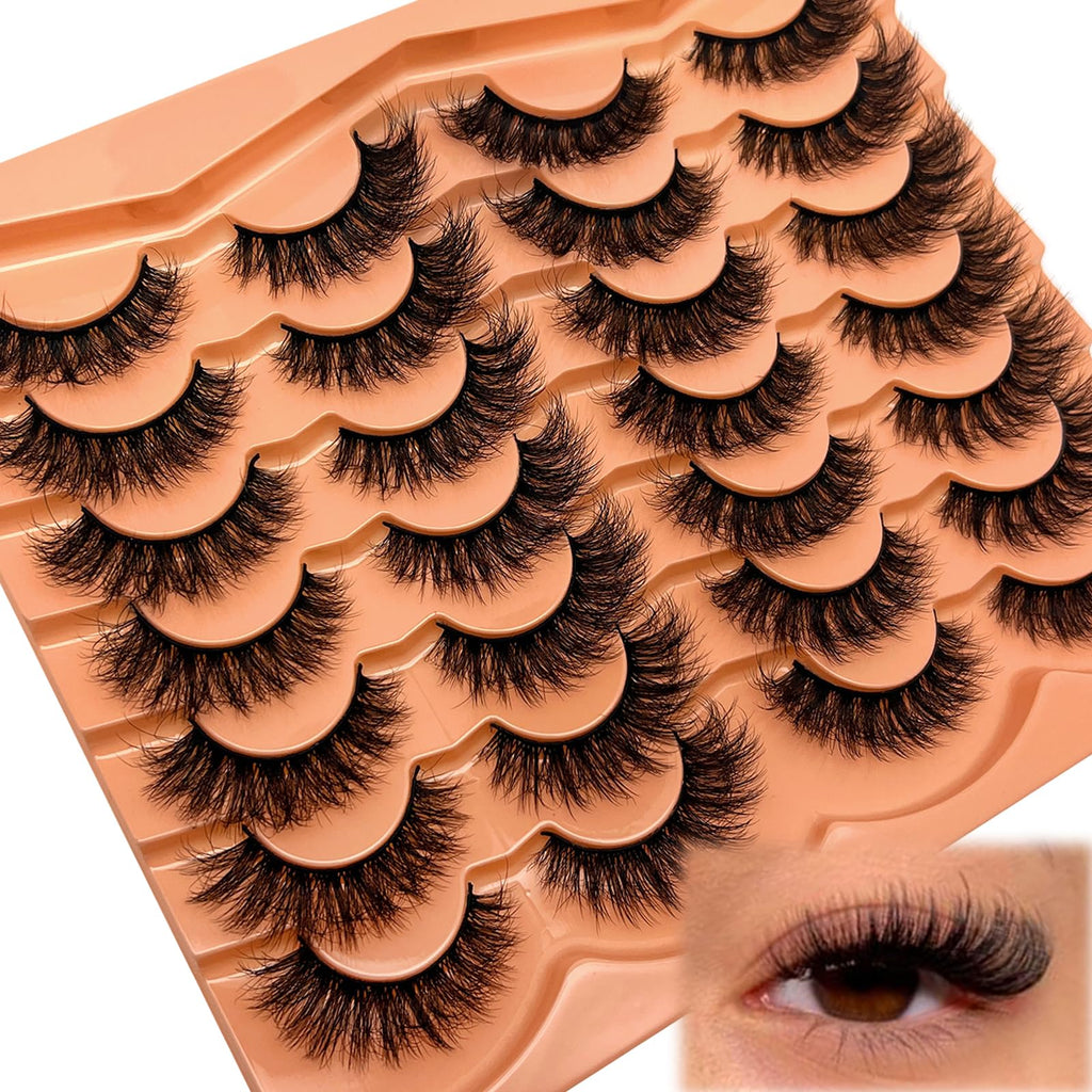 SISIYDY Mink Lashes Wispy Short Cat Eye – 14 Pairs, 16mm D Curl, 3D Faux Mink