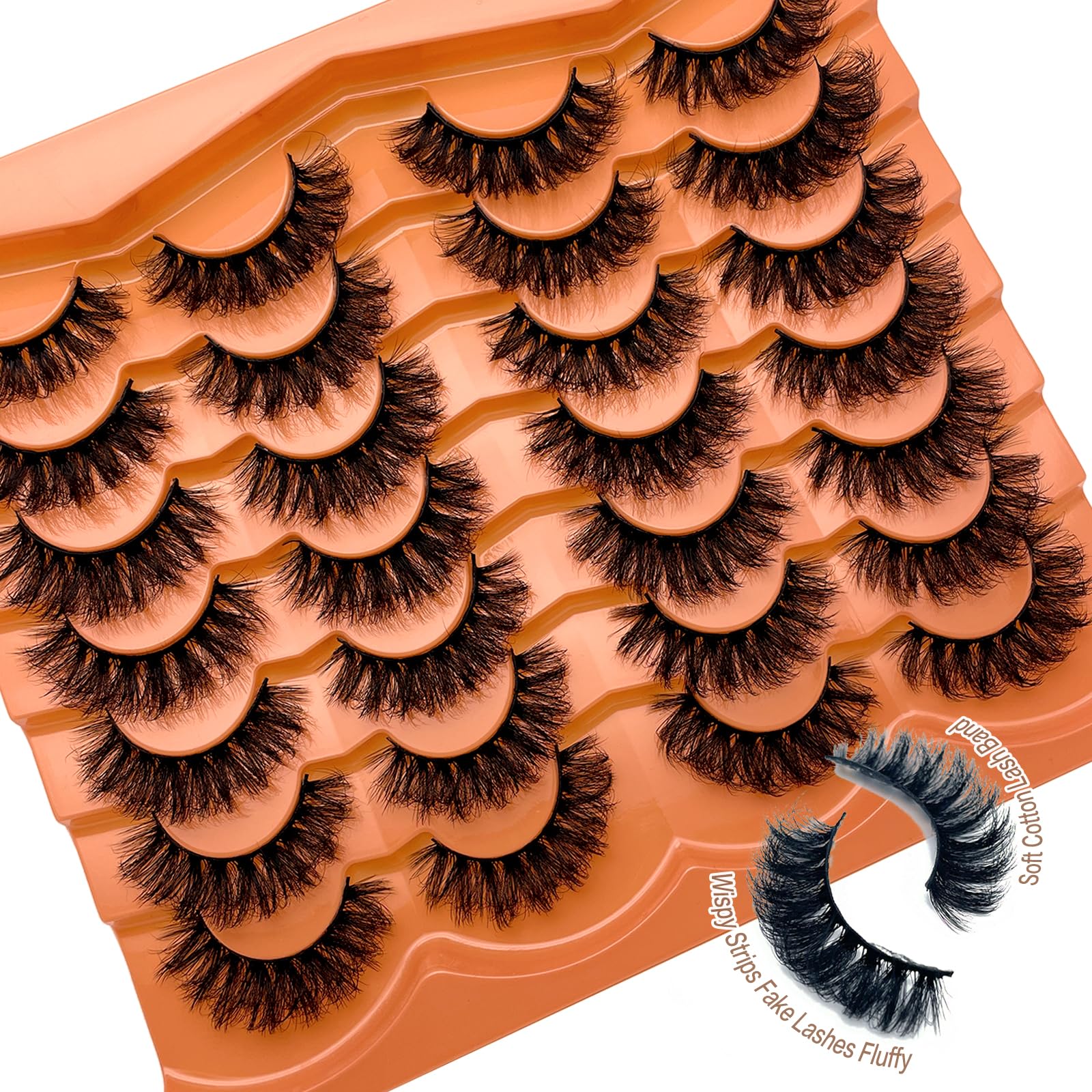 SISIYDY Fluffy Mink Lashes Wispy 3D - 18mm D-Curl Cat-Eye, 14 Pairs YH207