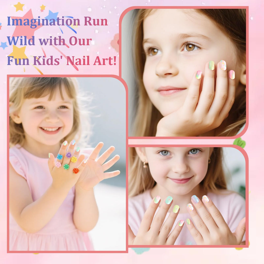 SIUSIO Gradient Paradise Kids Press-On Nails – 120Pcs, 5 Pack, Pre-glue Short Rainbow Nails