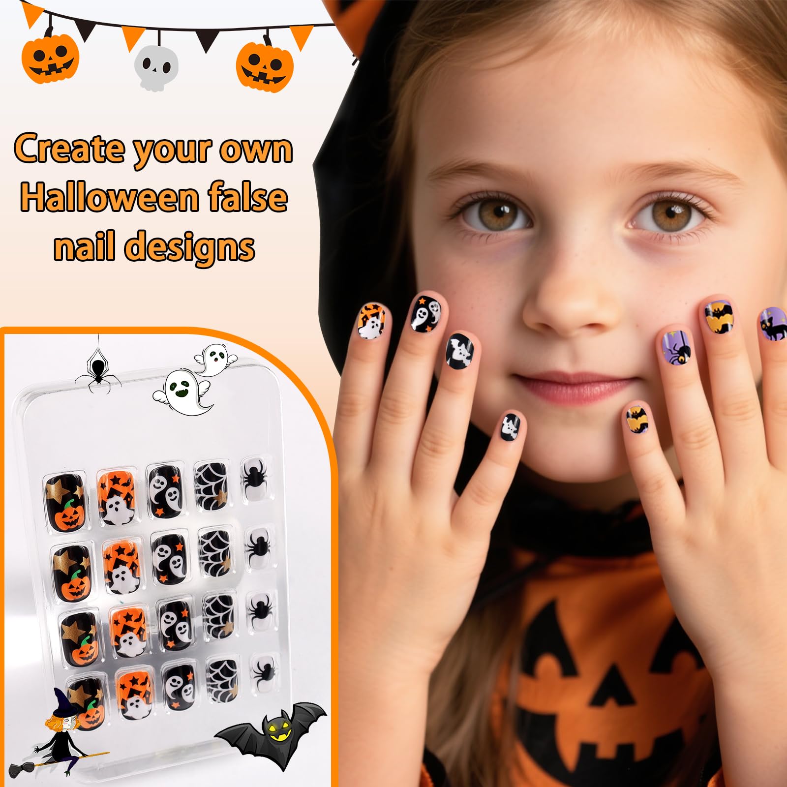 SIUSIO 6 Pack Kids Press-On Nails – Pre-glue Rainbow Gradient Full Cover Nails