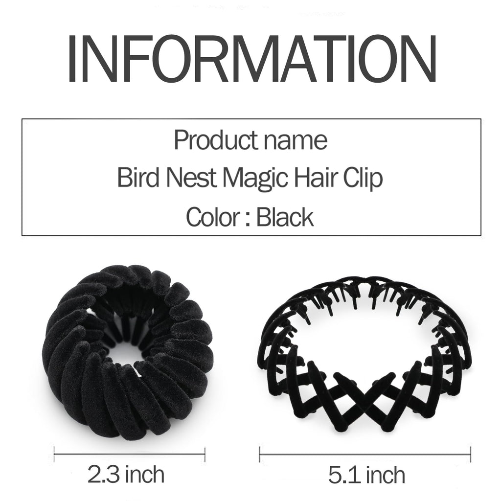 Sizobi Bird Nest Magic Hair Clip Set – 7pc Velvet Black Hair Bun Clips