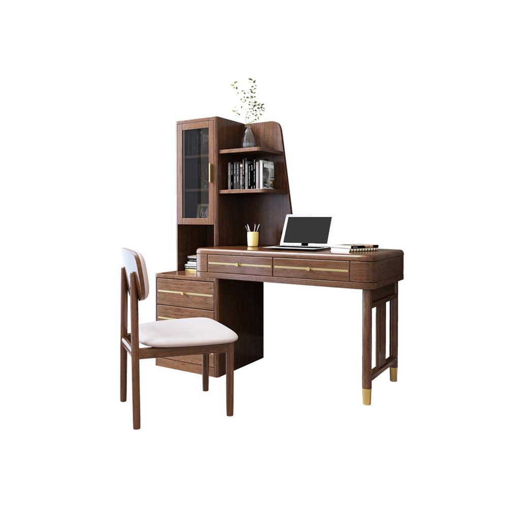 SK21 Office Desk With Side Storage, Rosewood & Gold