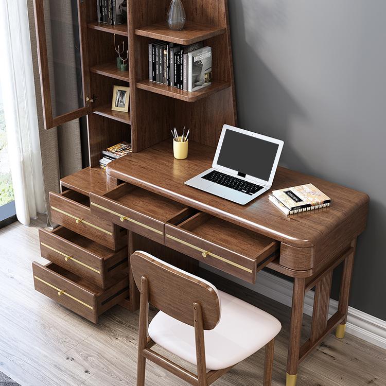 SK21 Office Desk With Side Storage, Rosewood & Gold