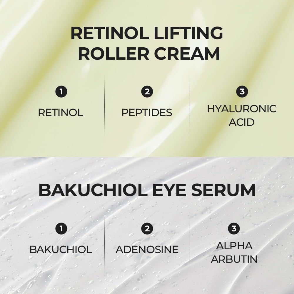 SKIN&LAB Anti-aging Rollers Duo Set – Bakuchiol Eye Serum & Retinol Lifting Roller | Korean Vegan Gift Set