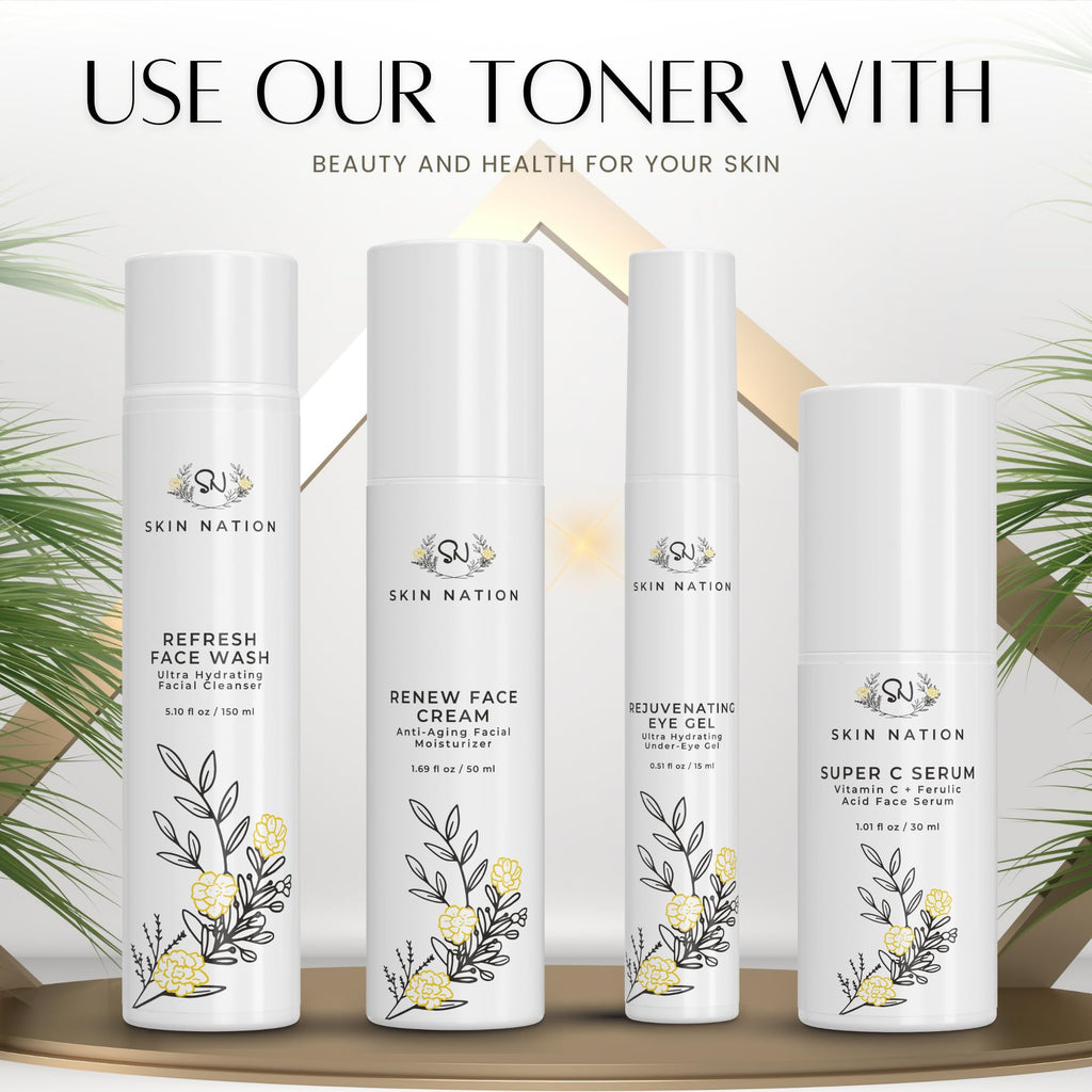 Skin Nation Hydrating Rosewater Toner – Alcohol-Free, Aloe & Chamomile, All Skin Types | 4 fl oz