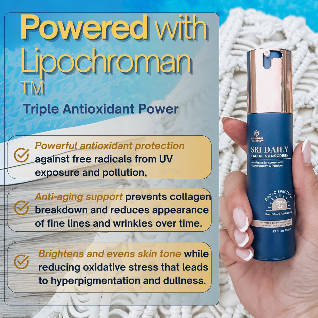 SRILabs Daily Facial Sunscreen SPF 40 — Universal Tint, Weightless Finish, Lipochroman & Peptides