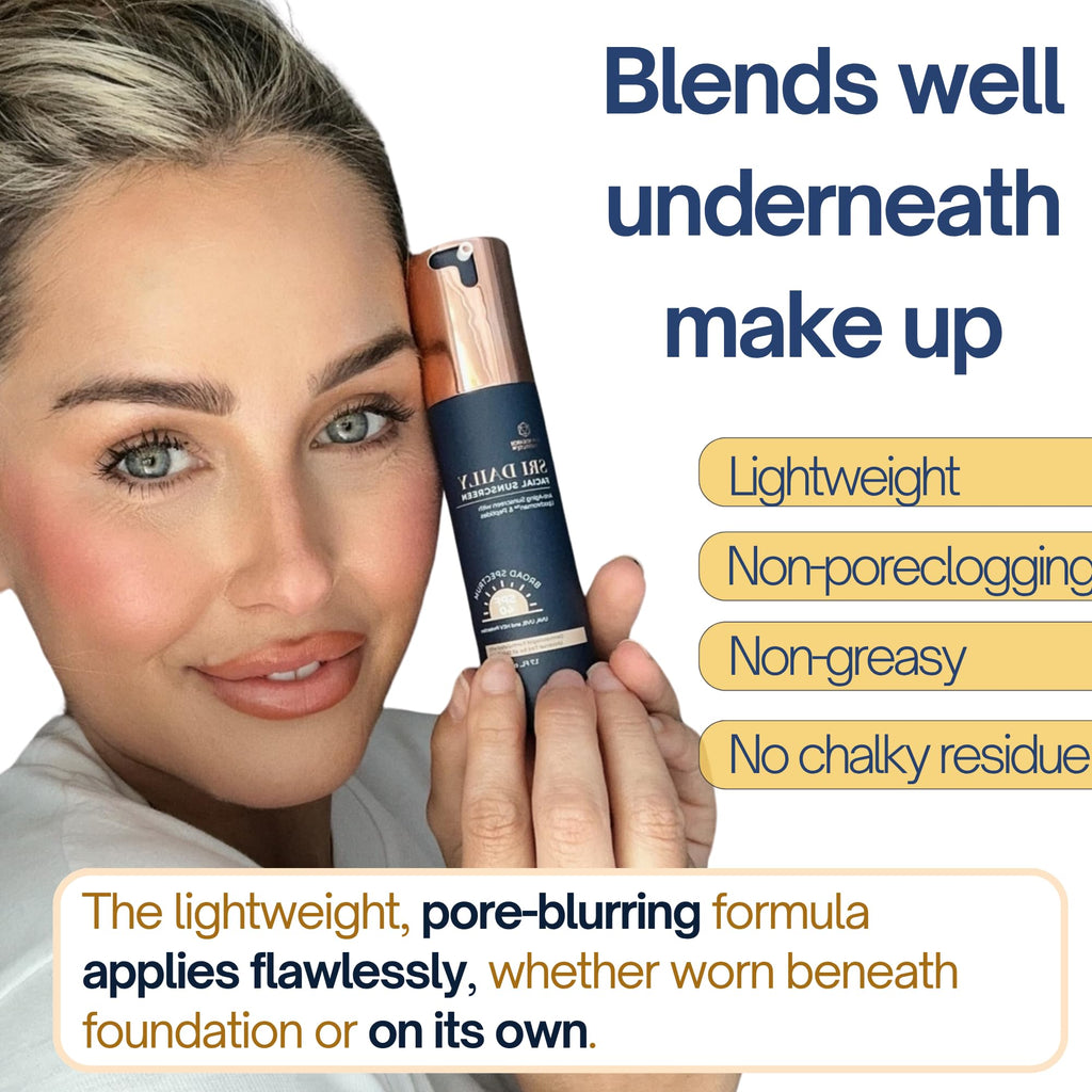 SRILabs Daily Facial Sunscreen SPF 40 — Universal Tint, Weightless Finish, Lipochroman & Peptides