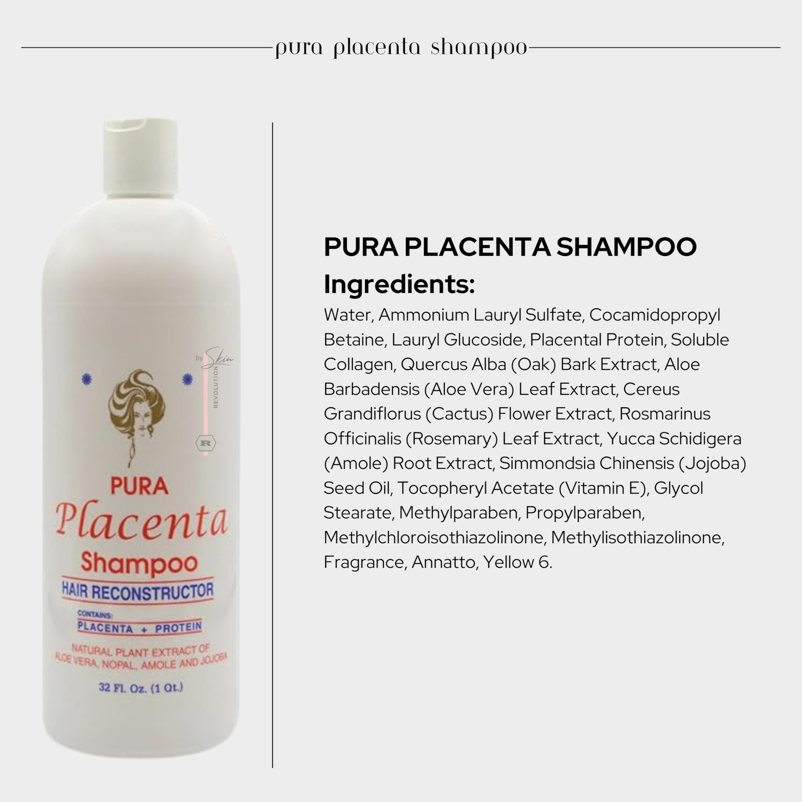Skin Revolution Cabellina Pura Placenta Reconstructor Shampoo – 32 fl oz (2 Count) with Proteins, Keratin Amino Acids & Natural Oils