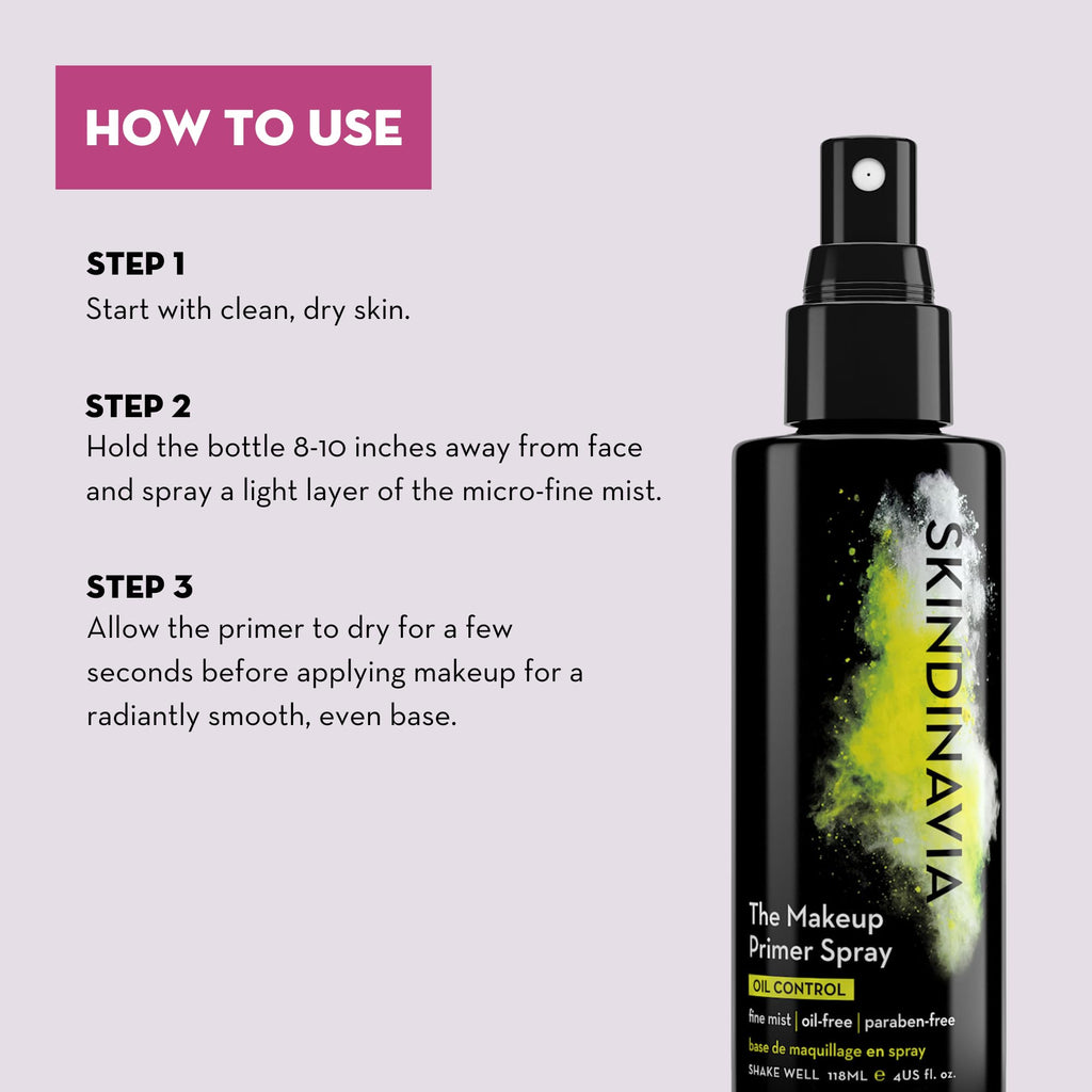 Skindinavia Oil Control Primer Spray & Finishing Spray – Shine Reduction, Pore Minimizing, Long-Lasting Wear (2 x 4 fl oz)
