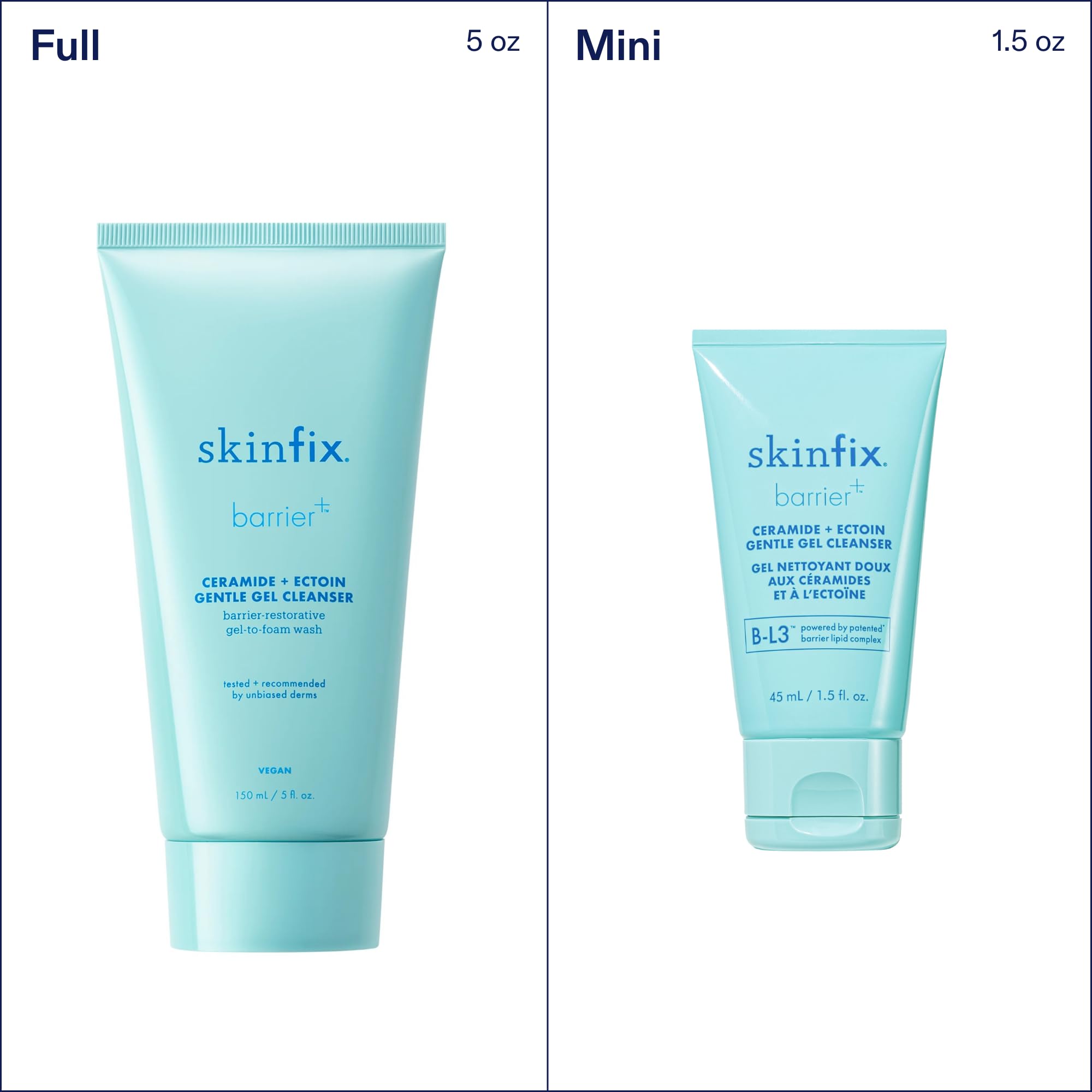 Skinfix Ceramide + Ectoin Gentle Gel Cleanser Mini – Removes Makeup & SPF, Hydrates Skin | Vegan & Cruelty-Free