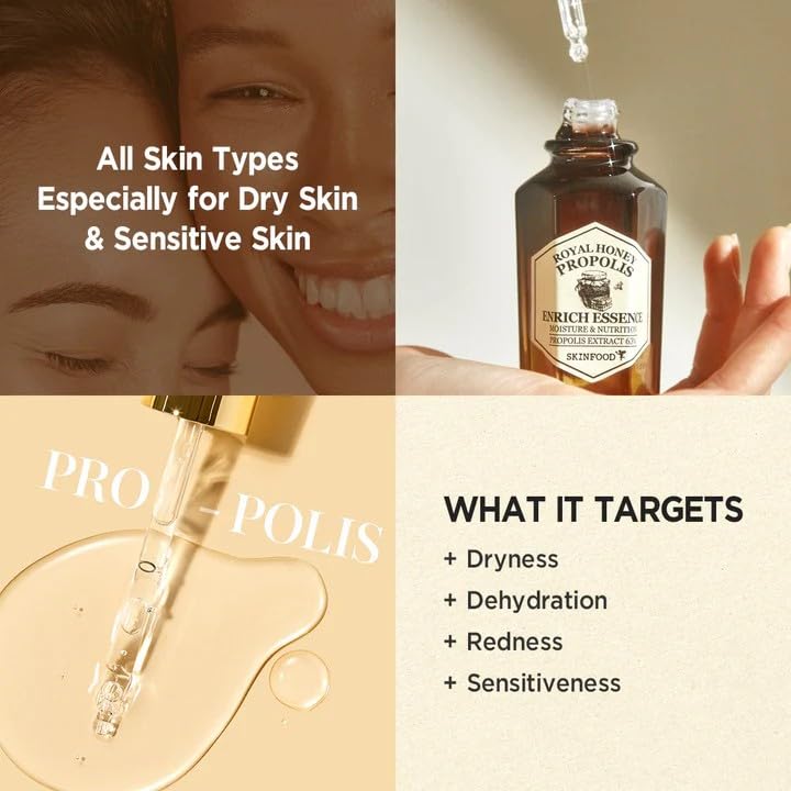 SKINFOOD 1957 Royal Honey Propolis Enrich Essence – 63% Black Bee Propolis & 10% Royal Jelly Extract Serum | 50ml