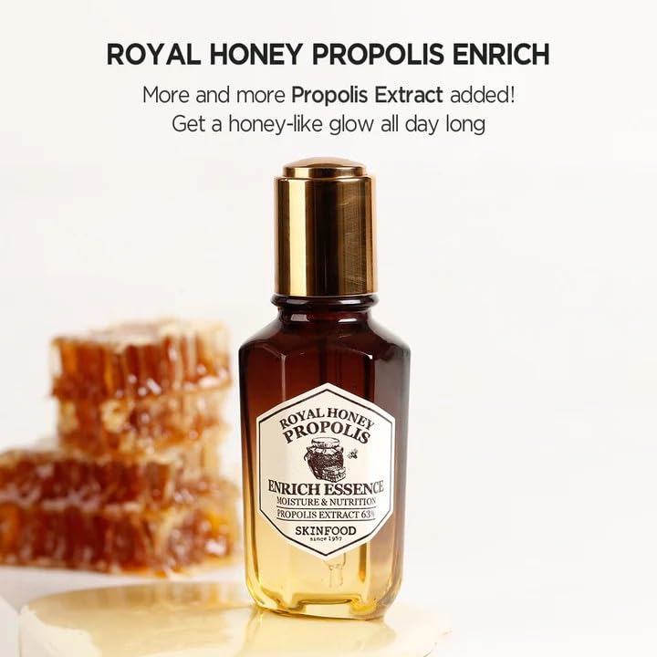 SKINFOOD 1957 Royal Honey Propolis Enrich Essence – 63% Black Bee Propolis & 10% Royal Jelly Extract Serum | 50ml
