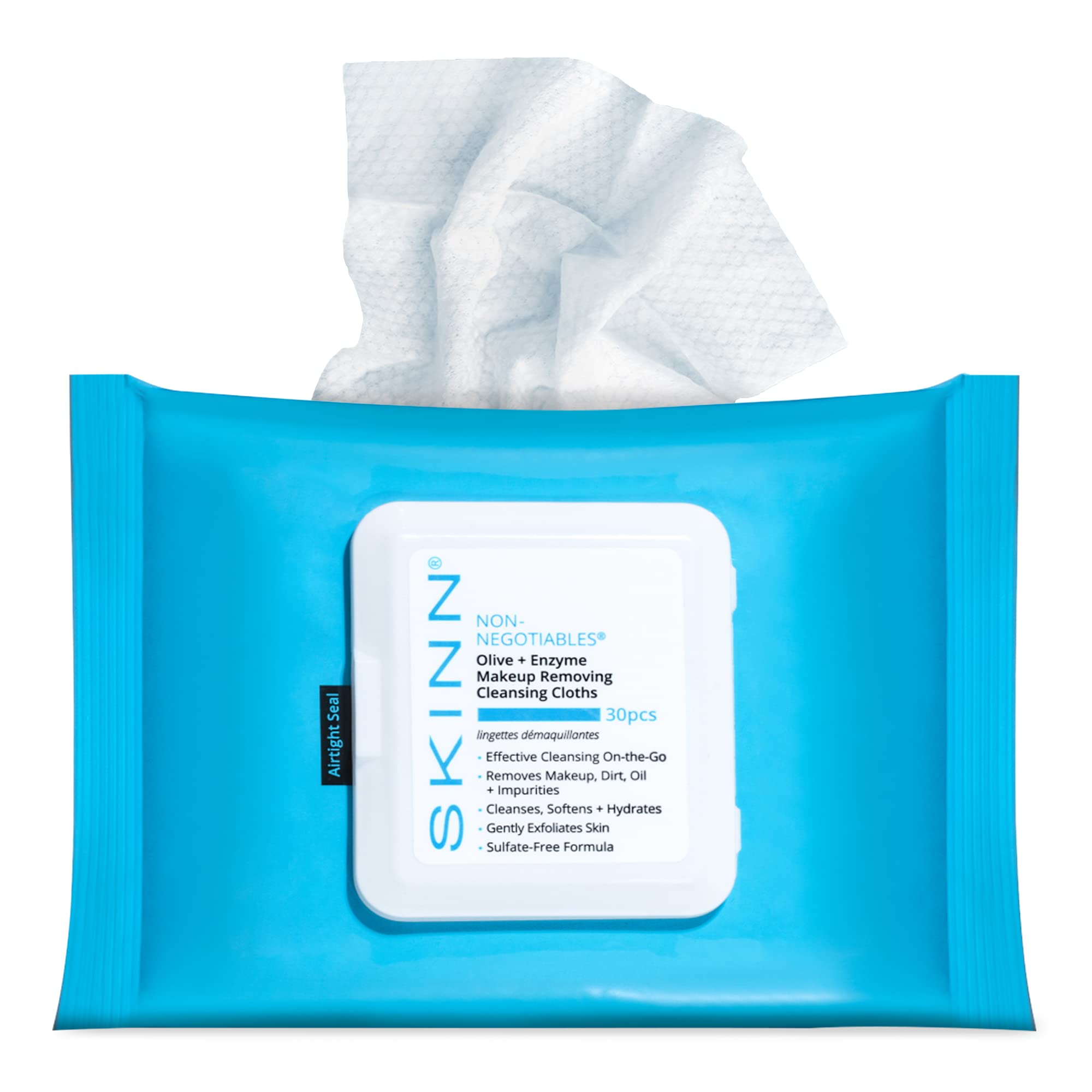 SKINN Facial Cleansing Makeup Remover Wipes | Hydrating Exfoliating Cloths