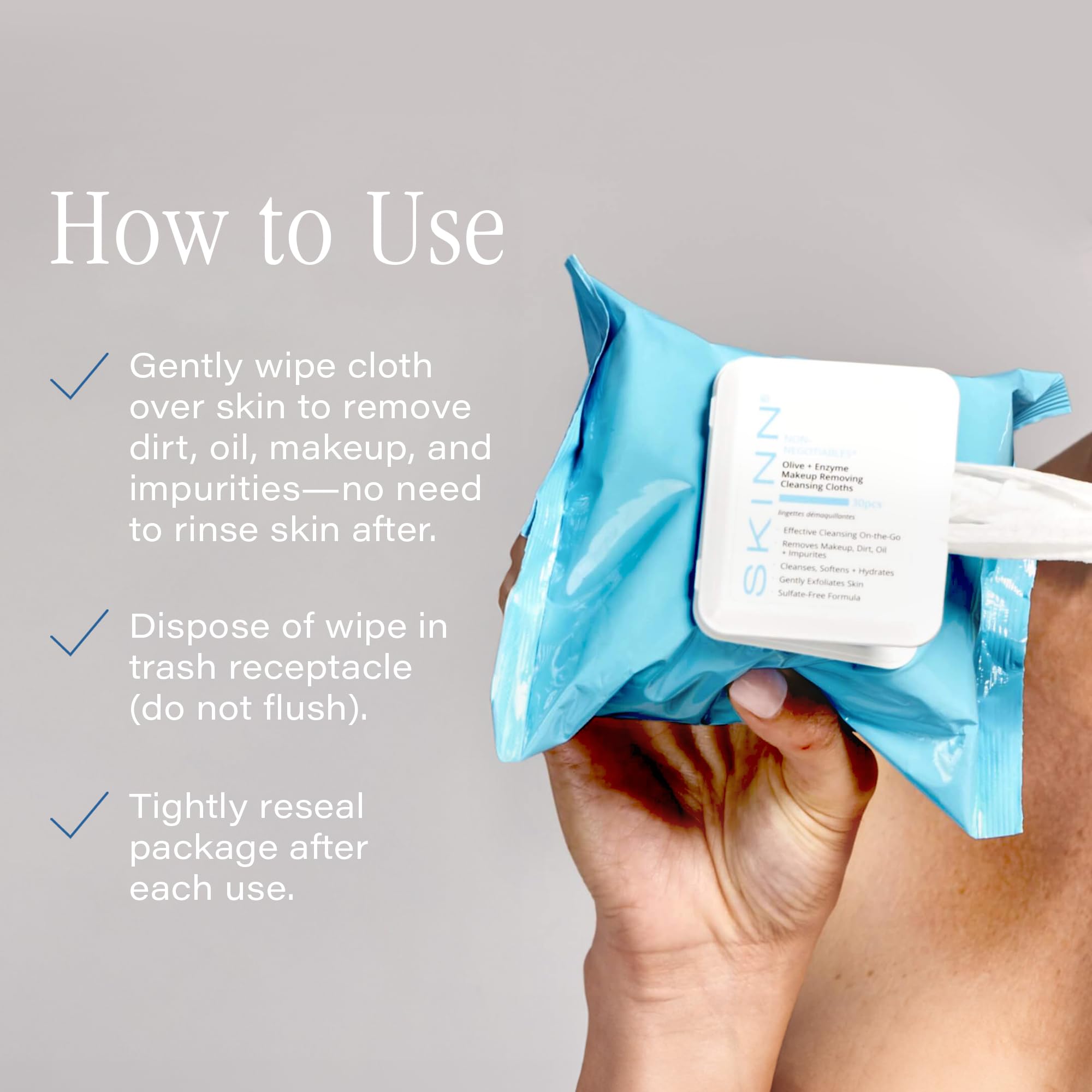 SKINN Facial Cleansing Makeup Remover Wipes | Hydrating Exfoliating Cloths