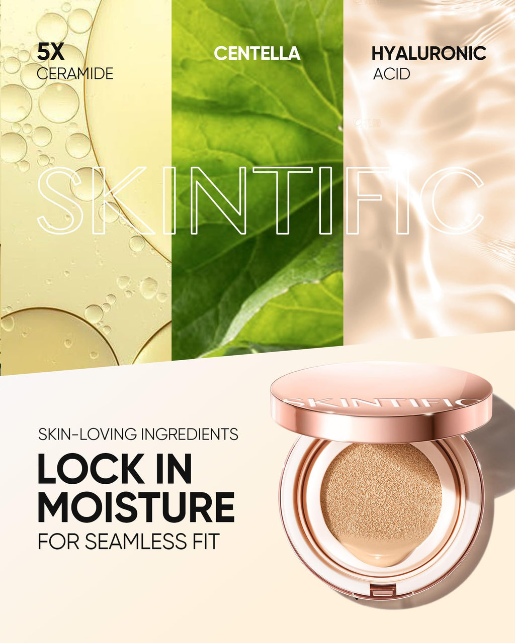 SKINTIFIC Cushion Foundation – Full Coverage, Weightless Skin-Fit, Satin Glow Finish, Sweatproof & Oil-Control
