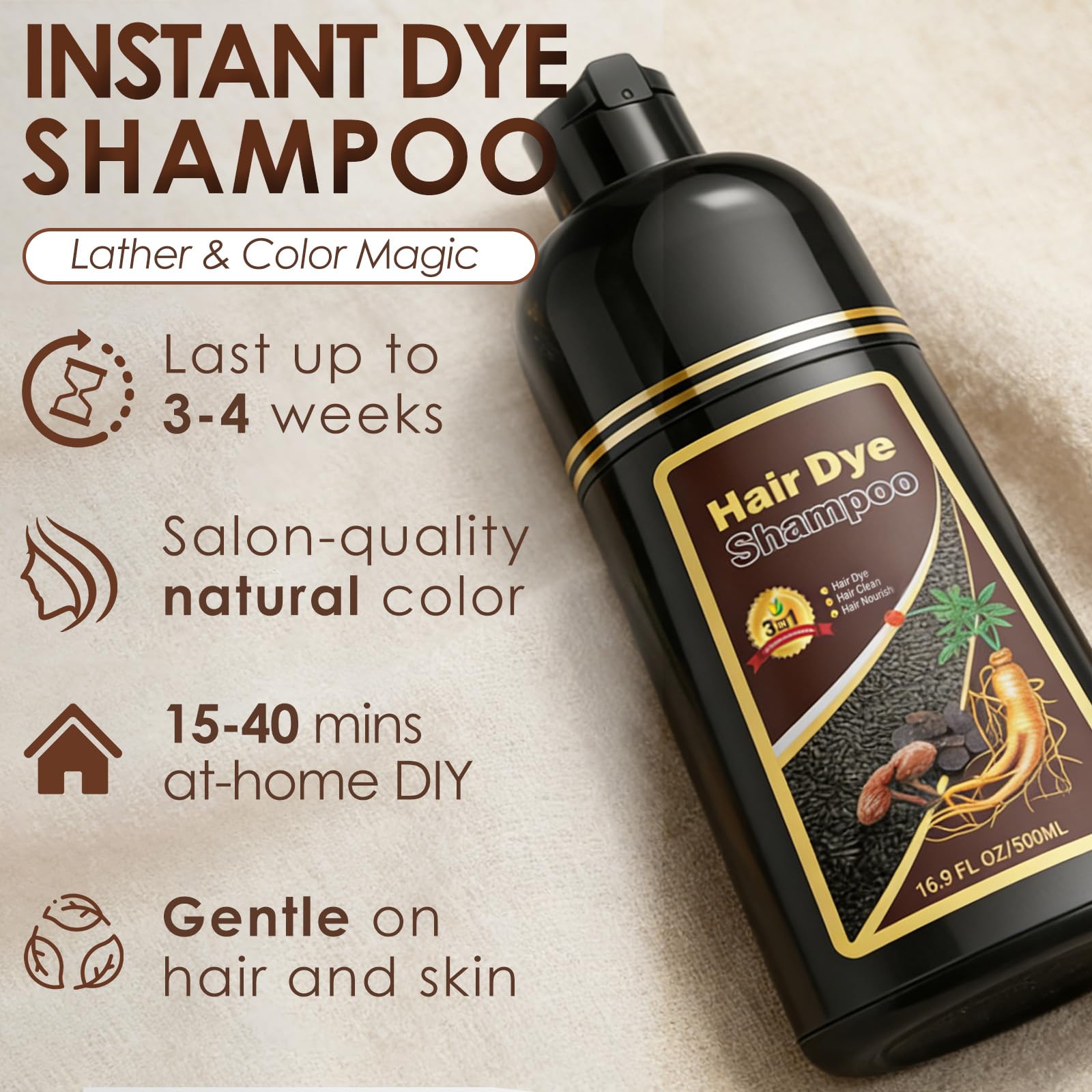 Sklight Hair Dye Shampoo 3-in-1: Root-to-Tip Coffee Color + Botanicals