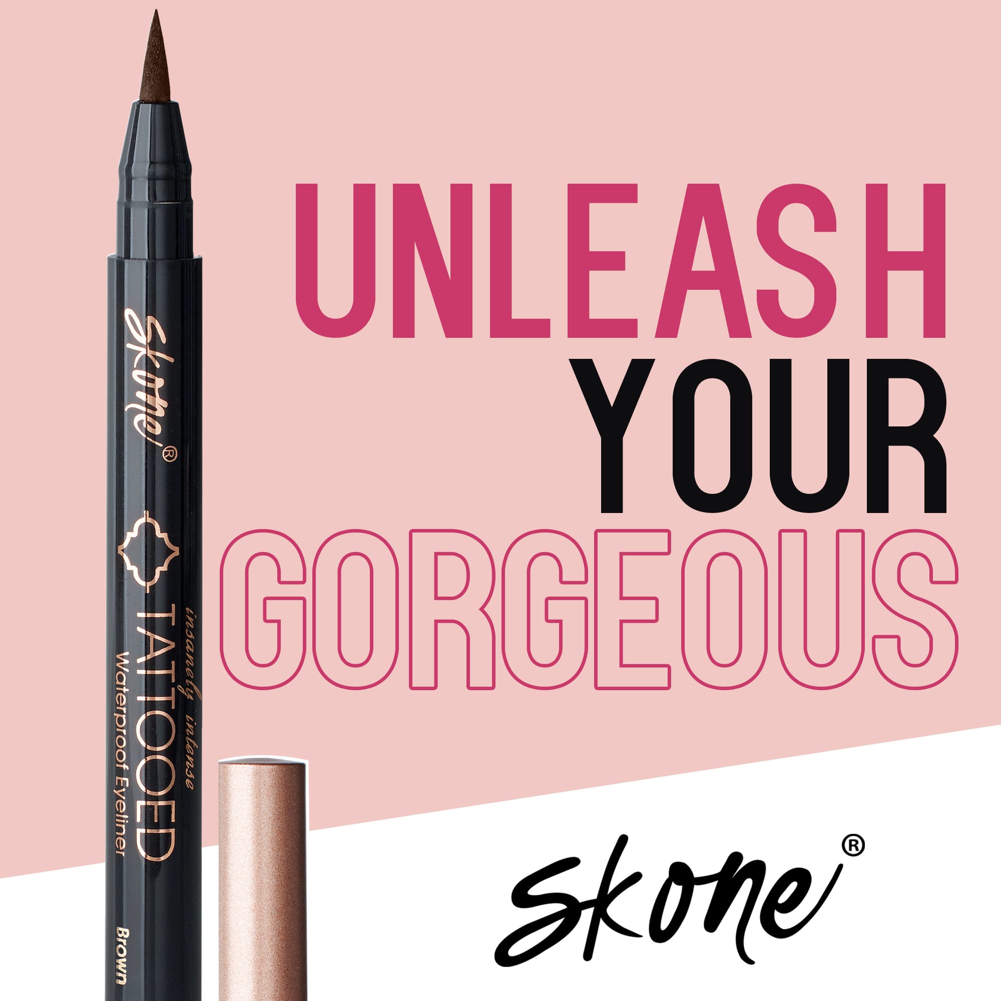 Skone Insanely Intense Tattooed Eyeliner Pen - Waterproof, Quick-Dry, Smudge-Proof Brown