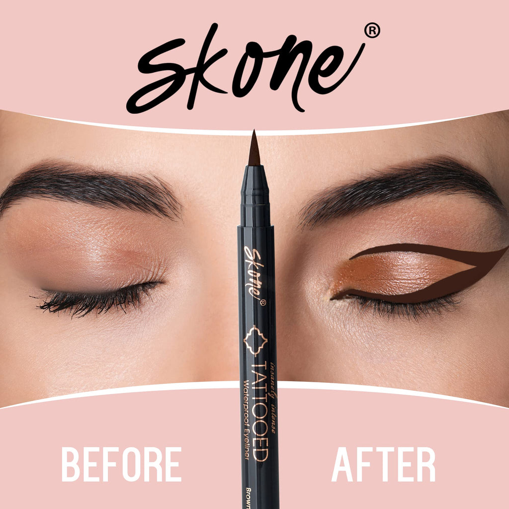 Skone Insanely Intense Tattooed Eyeliner Pen - Waterproof, Quick-Dry, Smudge-Proof Brown