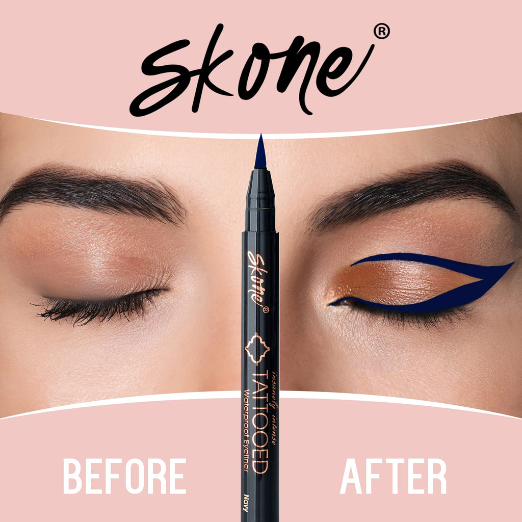 Skone Insanely Intense Tattooed Eyeliner Pen – Navy, Waterproof, Smudge-Proof, Quick-Dry Felt Tip (0.07oz)