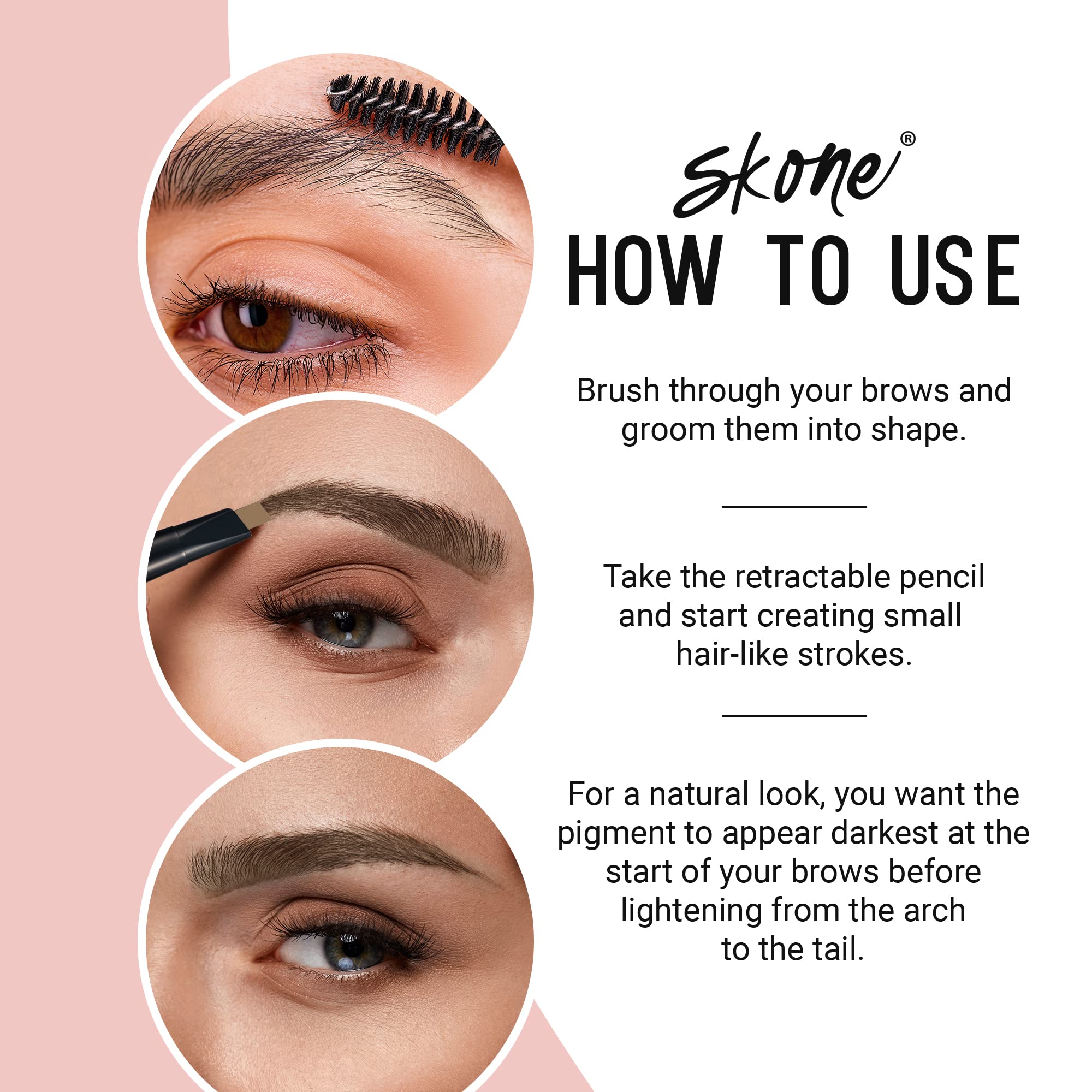 Skone Brow Wand Pencil with Brush – Creamy Chai for Gray Hair, Waterproof