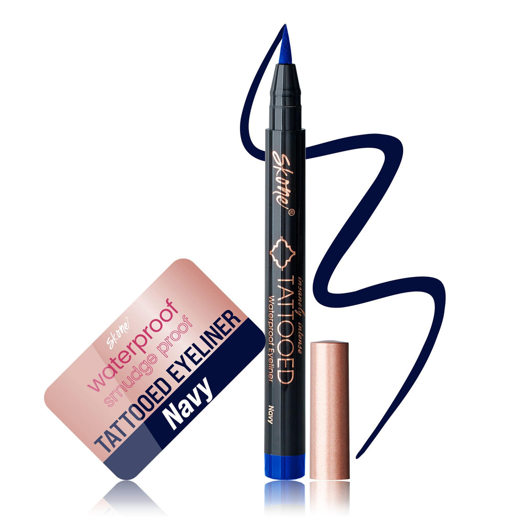 Skone Insanely Intense Tattooed Eyeliner Pen – Navy, Waterproof, Smudge-Proof, Quick-Dry Felt Tip (0.07oz)