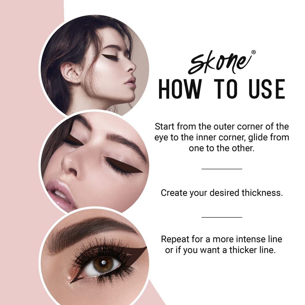 Skone Insanely Intense Tattooed Eyeliner Pen - Waterproof, Quick-Dry, Smudge-Proof Brown