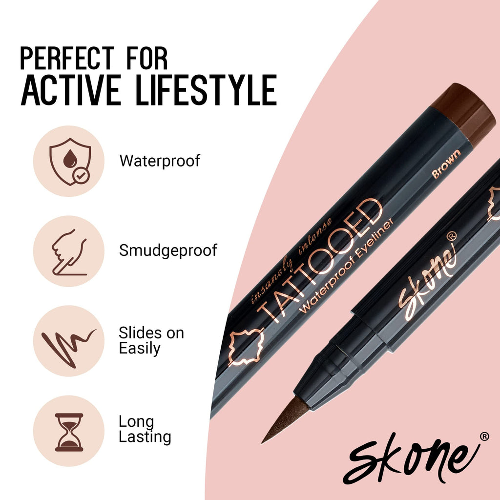 Skone Insanely Intense Tattooed Eyeliner Pen - Waterproof, Quick-Dry, Smudge-Proof Brown