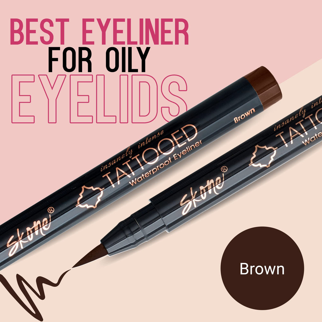 Skone Insanely Intense Tattooed Eyeliner Pen - Waterproof, Quick-Dry, Smudge-Proof Brown