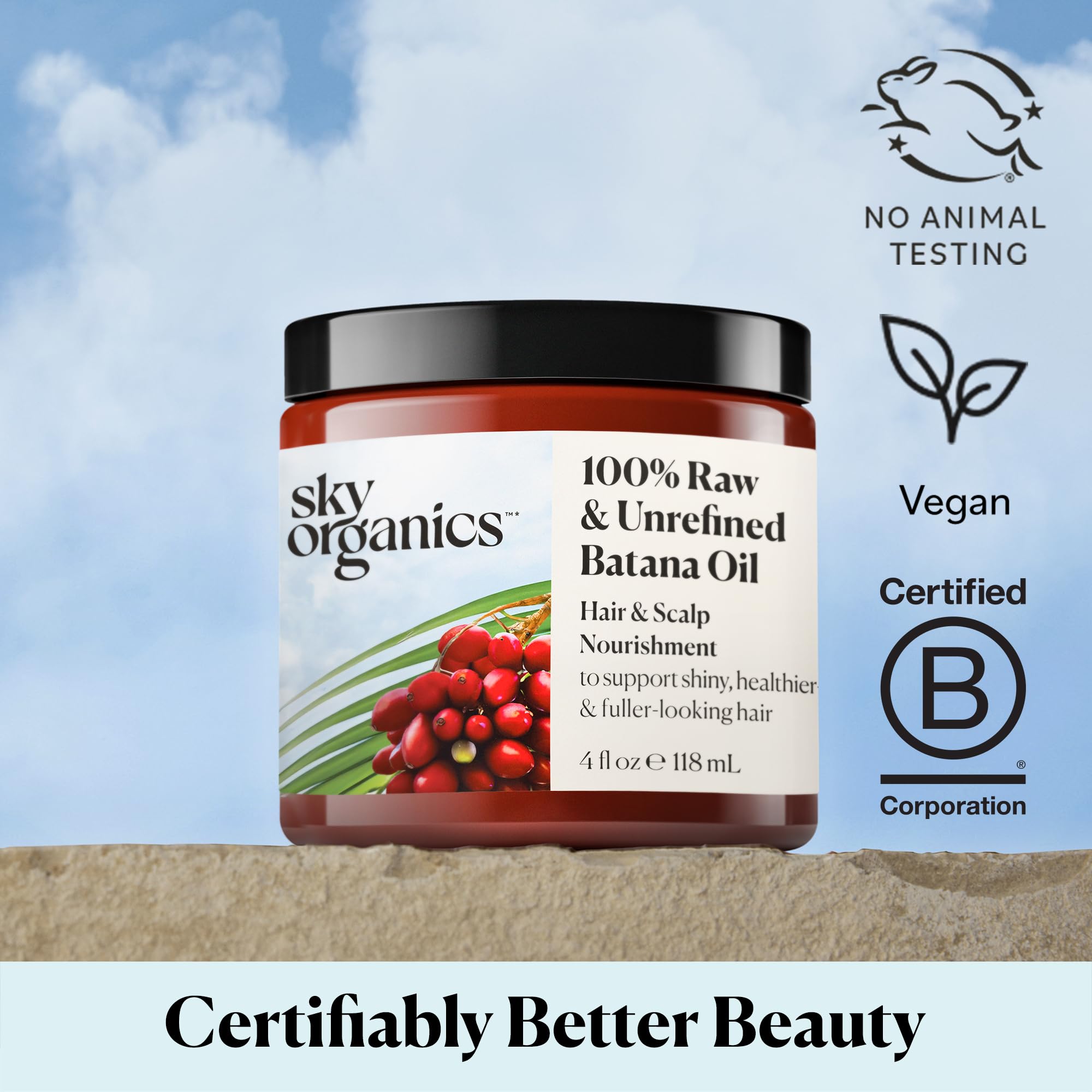 Sky Organics Batana Oil - 4 oz | 100% Raw & Unrefined Hair & Scalp Nourishment