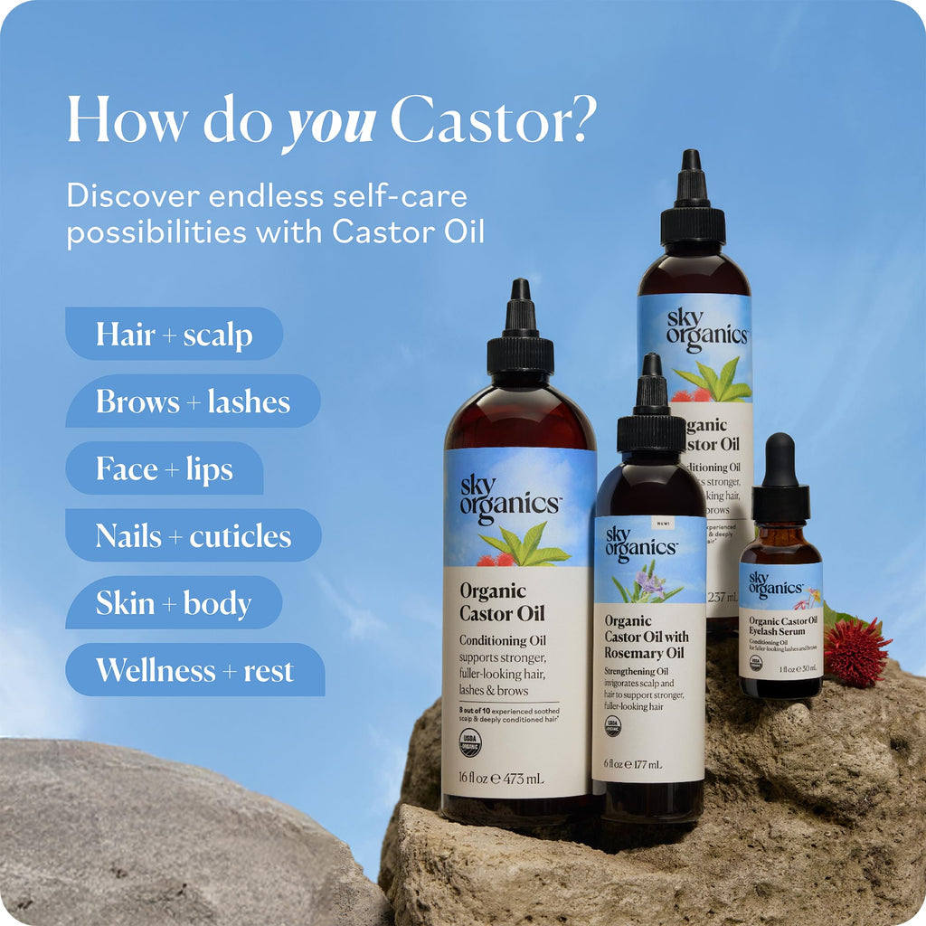 Sky Organics USDA Organic Castor Oil with Rosemary – Strengthening Oil for Scalp & Fuller-Looking Hair