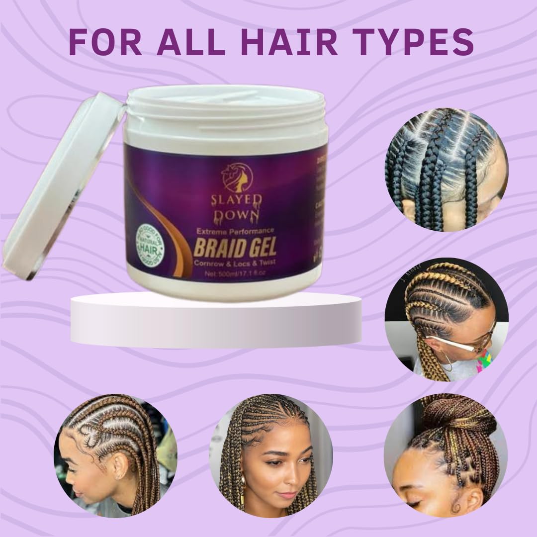 SLAYED DOWN Extreme All Day Hold Braid Gel | No-Flake Edge Control for Braids, Twists & Locs (17.1oz)
