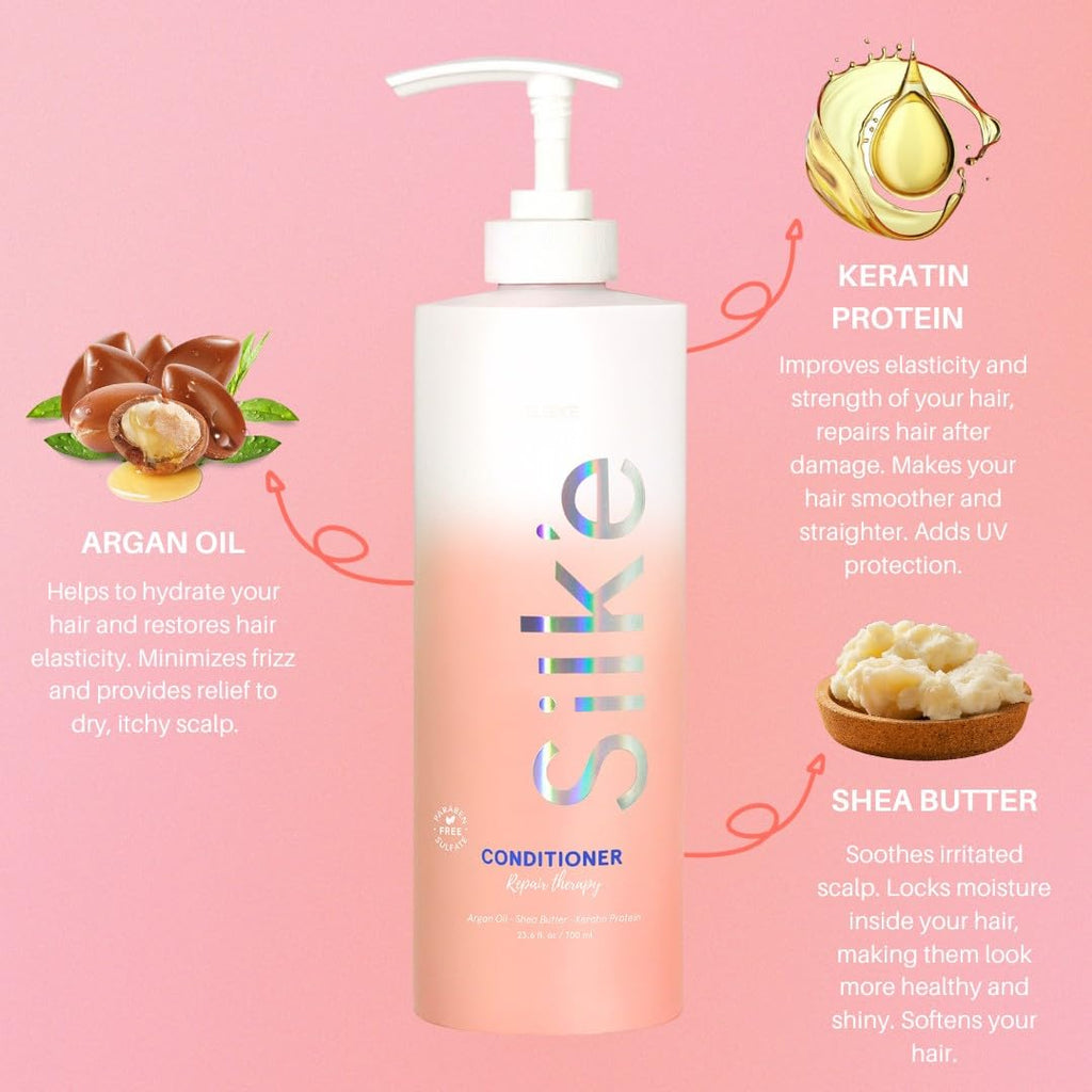 Silk'e Repair Therapy Conditioner 23.6 oz | Deep Conditioning for Damaged & Dry Hair | Paraben & Sulfate Free | Sleek'e