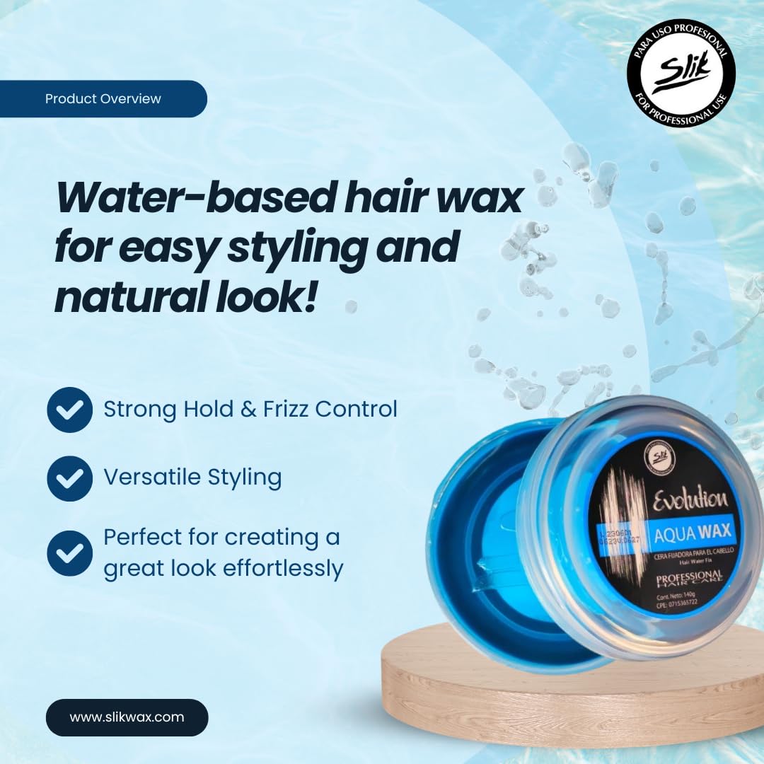 SLIK Aqua Wax Water-Based Hair Styling Wax – Strong Hold, Frizz Control, Easy Wash Out | 140g / 4.9oz