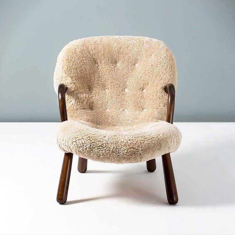Classic Clam Armchair & Footstool, Boucle