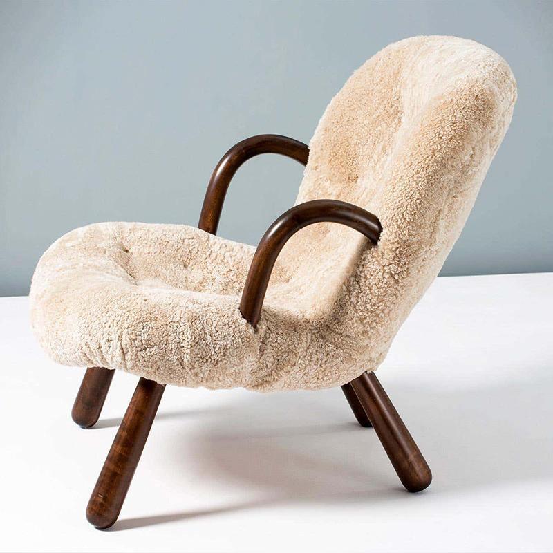 Classic Clam Armchair & Footstool, Boucle