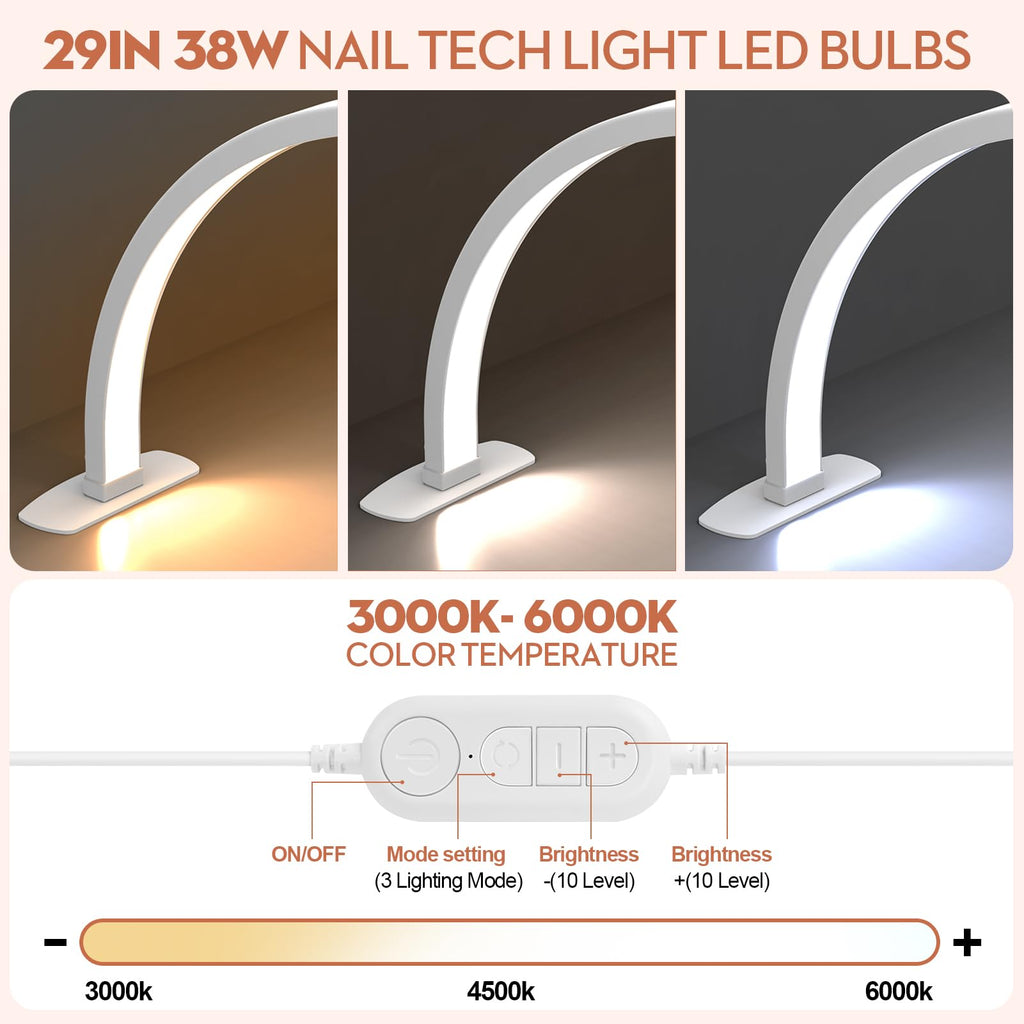 SLYFTE Large Half Moon LED Nail Desk Light – Foldable Arch Lamp (Black)