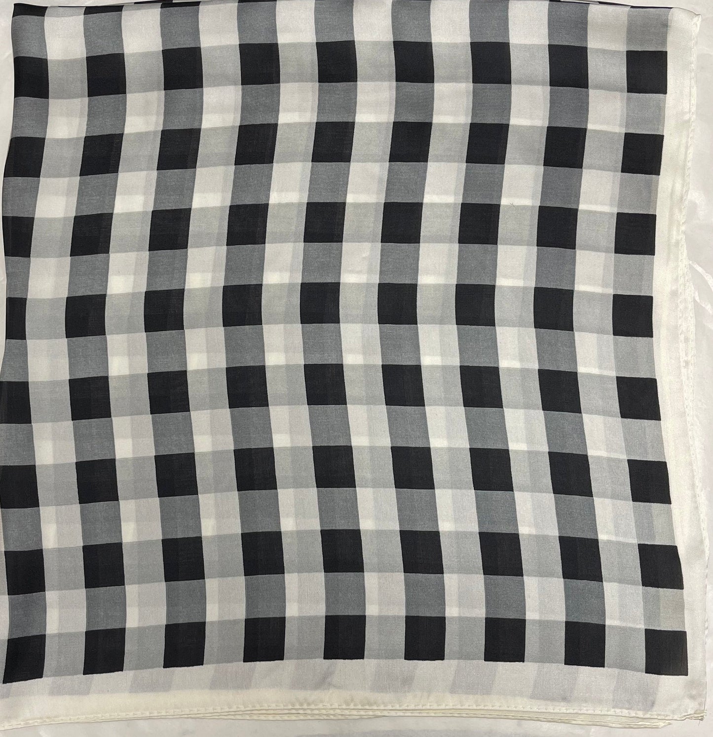 70cm x 70cm Checked, Black, White Print Pattern Square Scarf Big Ladies Women Faux Silk Head Neck Thin Bag Charm