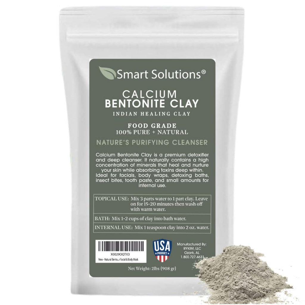 SMART SOLUTIONS Calcium Bentonite Clay, 2 lb — Pure Indian Healing Clay for DIY Facials, Hair Masks & Deodorants