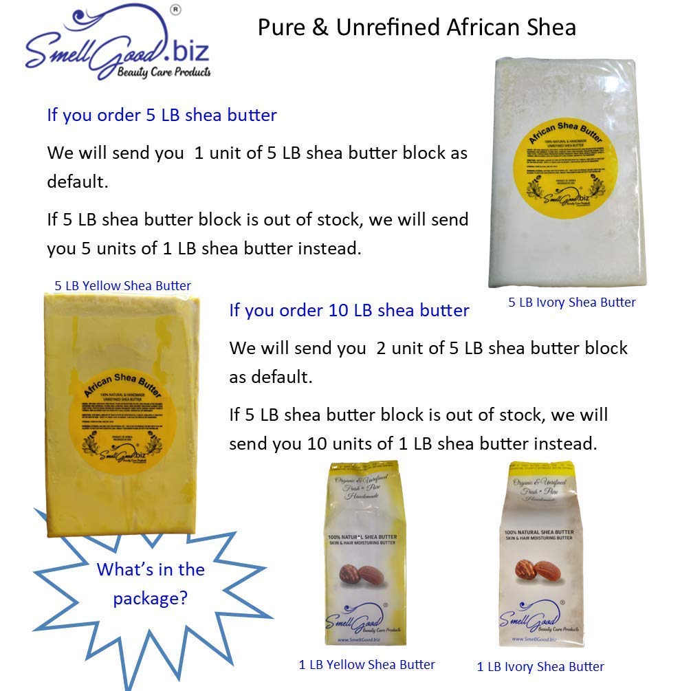 SmellGood Raw Unrefined Ivory Shea Butter – Top Grade Ghana 10 LBS