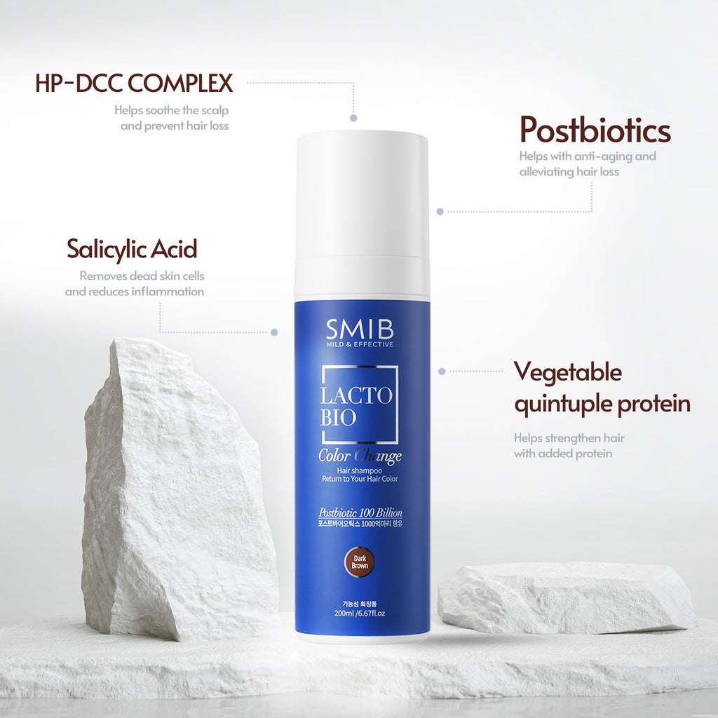 SMIB Lactobio Hair Dye Shampoo | Probiotic Gray Reduction in 3-5 Minutes | Dark Brown, 6.76 fl oz