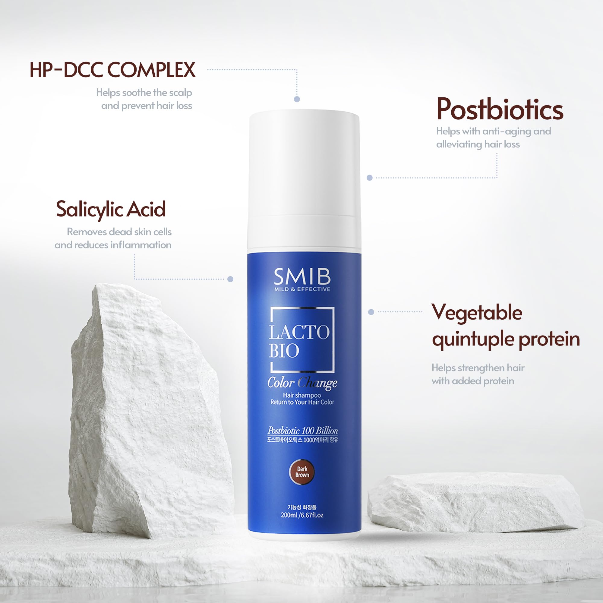 SMIB Lactobio Hair Dye Shampoo | Probiotic Gray Reduction in 3-5 Minutes | Dark Brown, 6.76 fl oz