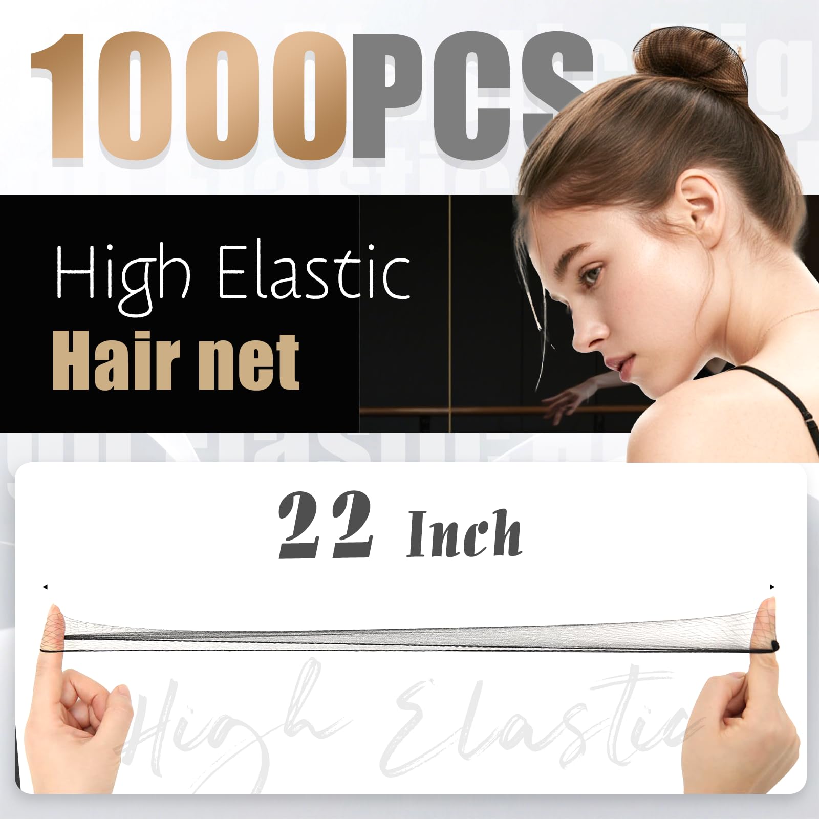 Smilco New Hair Net 1000pcs – 22-Inch Elastic Hexagon Mesh, Black, Professional Hair Containment