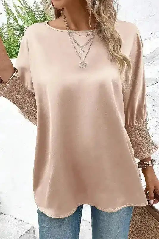 Smoke Gray Dolman Sleeve Satin Blouse Women UK