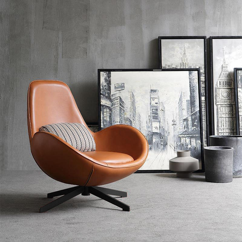 Snail Swivel Accent Armchair, Brown Leather