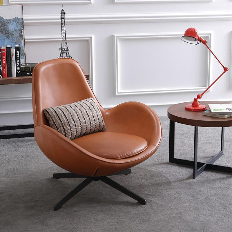 Snail Swivel Accent Armchair, Brown Leather