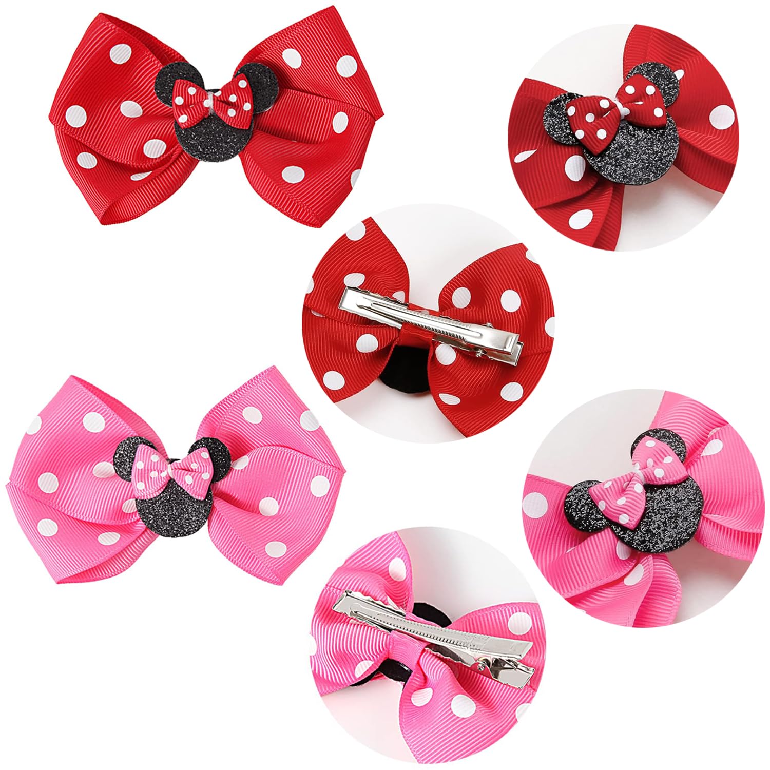 Snokkcomss 8-Pack Hair Clips for Girls – Mouse Ears Bows, Cute Kids Barrette Accessories