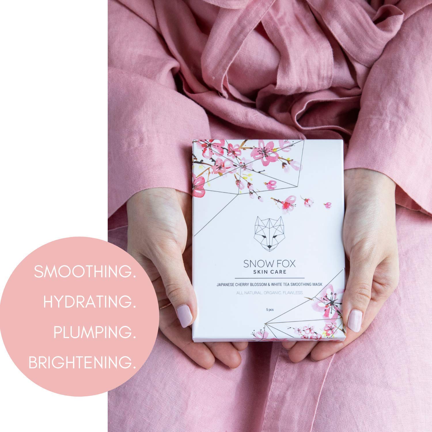 Snow Fox Japanese Cherry Blossom & White Tea Sheet Mask – Hydration for Glass Skin & Bridal Makeup Prep (5 Pack)