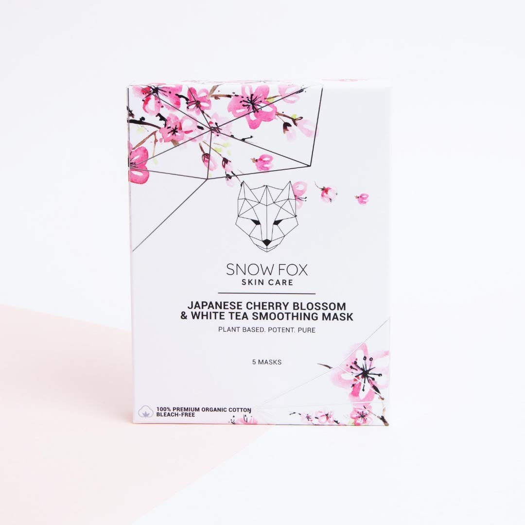 Snow Fox Japanese Cherry Blossom & White Tea Sheet Mask – Hydration for Glass Skin & Bridal Makeup Prep (5 Pack)