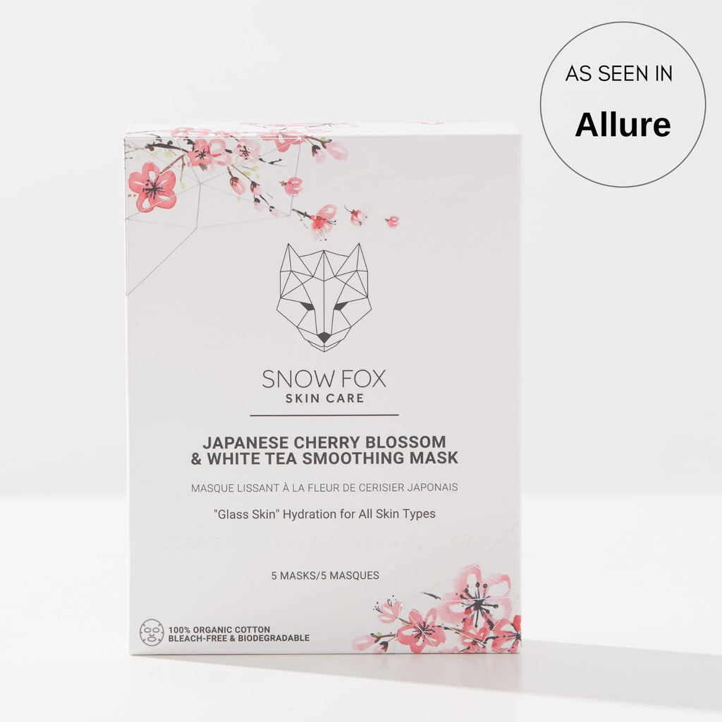 Snow Fox Japanese Cherry Blossom & White Tea Sheet Mask – Hydration for Glass Skin & Bridal Makeup Prep (5 Pack)